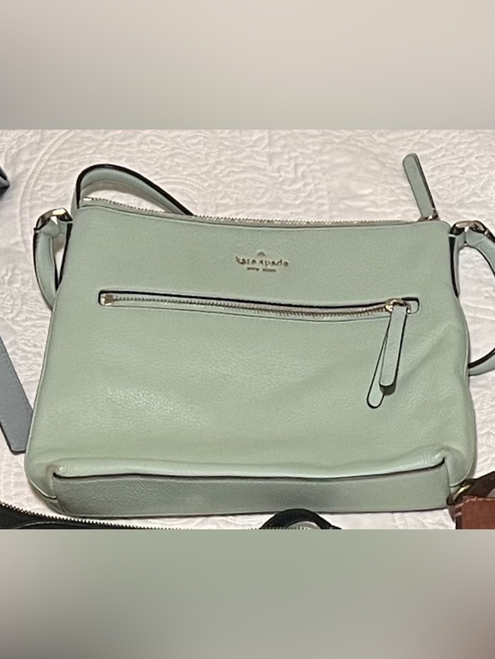 kate spade Mint Green Leather Shoulder Bag with Front Zip